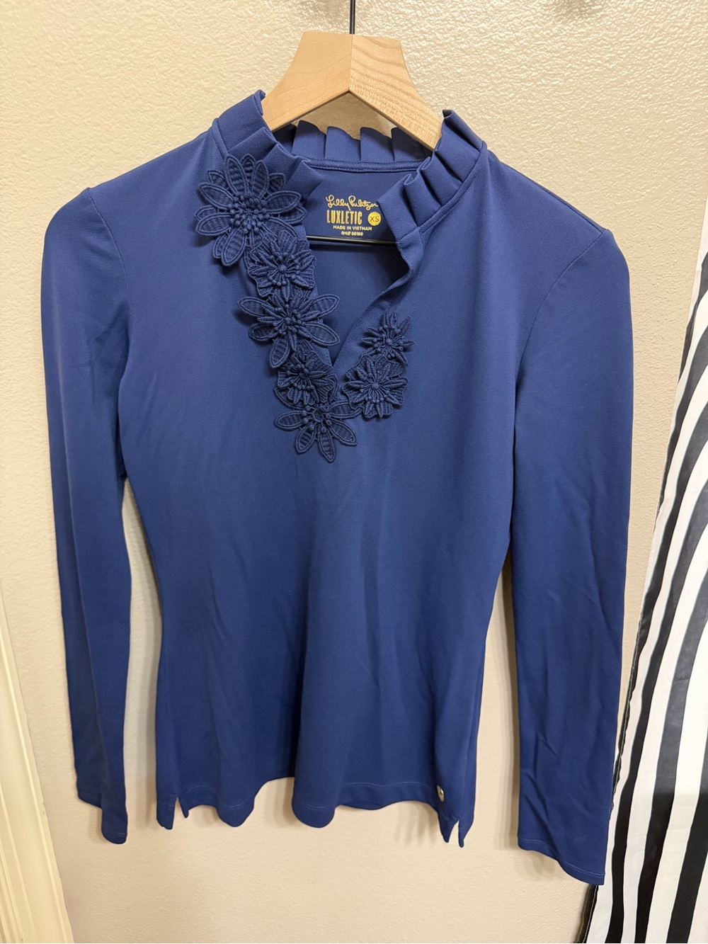 Lilly Pulitzer Navy Floral Appliqué Long Sleeve Top